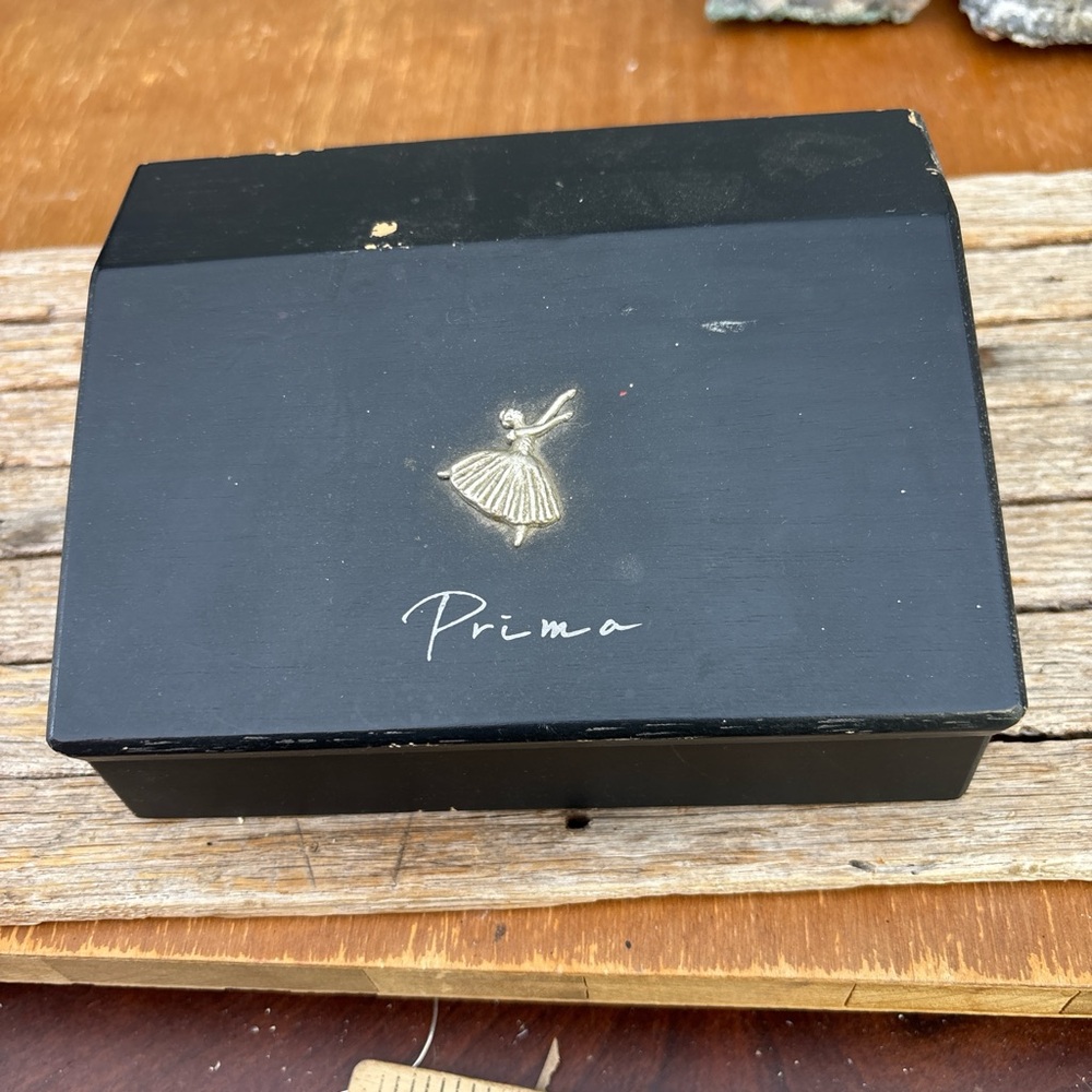 Prima Black Jewelry music Box with Gold Ballet Emblem
